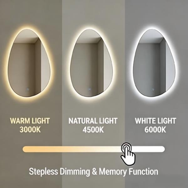 Irregular Shape LED Mirror Artistic Water Drop Vanity Mirror with Dimmable Lights & Anti-Fog Function for Bathroom Living Room