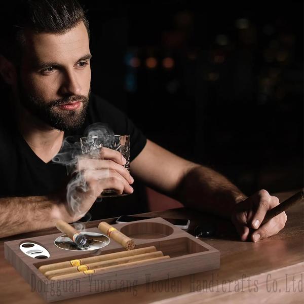 Cigar Ashtray Coaster Whiskey Glass Tray and Cigar Holder, Wooden Ash Tray,  Cigar Accessory Set Gift for Men Dad
