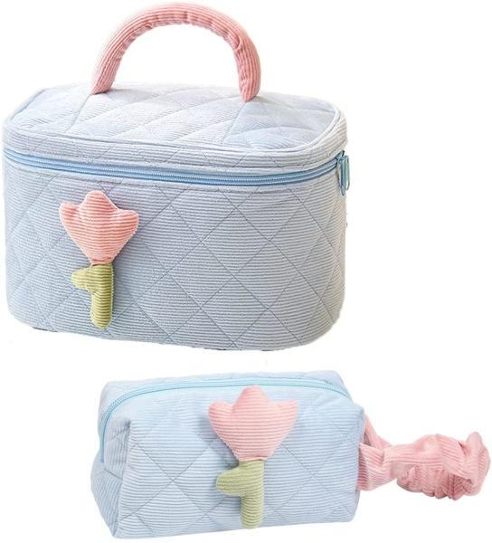Soft Corduroy Makeup Bag Set Makeup Bag Organizer Bag  Large Shock-proof Cute Makeup bag Suitable for la