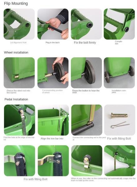 120 Liter Garbage Bin Big Size Plastic Waste Outdoor Trash Can Dustbin Wheel