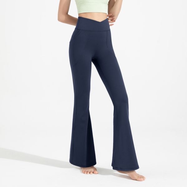 High Waisted Lady Flare Yoga Leggings with Pockets Navy Blue Tummy Control