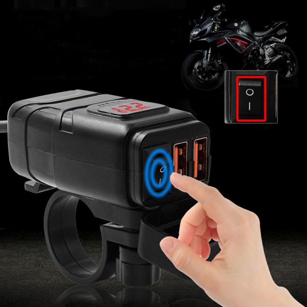 QC 3.0 Waterproof 12v Motorcycle Usb Outlet Iso Listed Red / Blue