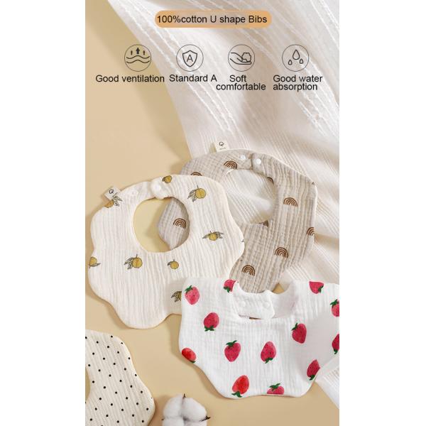 Custom Print Washable Cute Cartoon Floral 100% Cotton New Born Baby Drool Bibs