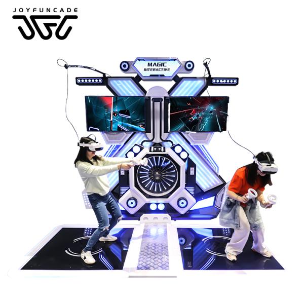 Dual-screen synchronized two-player VR standing Platform arena equipped with turbine lighting and wireless overhead bracket