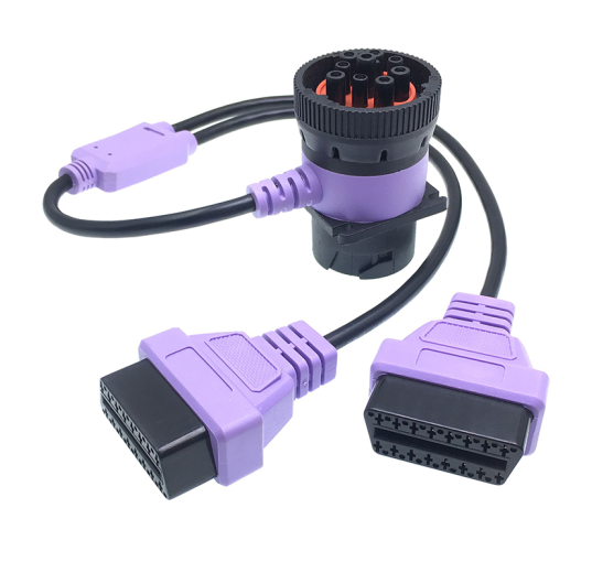 Custom Pinout 12V/24V Type 2 Green Deutsch 9pin J1939 to OBD2 Connector Splitter Y Cable Splitter