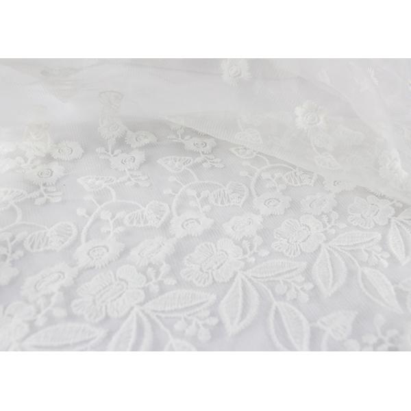 Tela floral blanca del cordón del bordado del guipur/tela de malla nupcial de la lentejuela para el vestido de boda