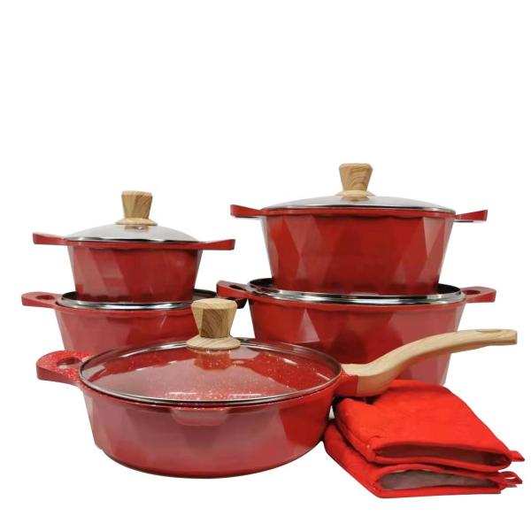 Brand New Design Black Kitchen Soup Pot Set 12Pcs Aluminum Nonstick Cooking Pot Set Cookware