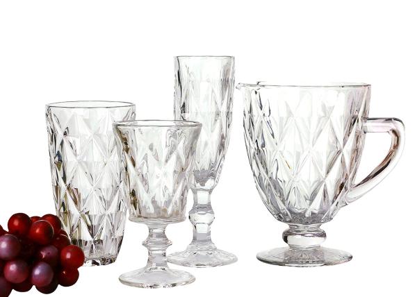 Diamond cutting Embossed Pattern Crystal Glass Wine Goblet, Hand Pressed Vintage Glass