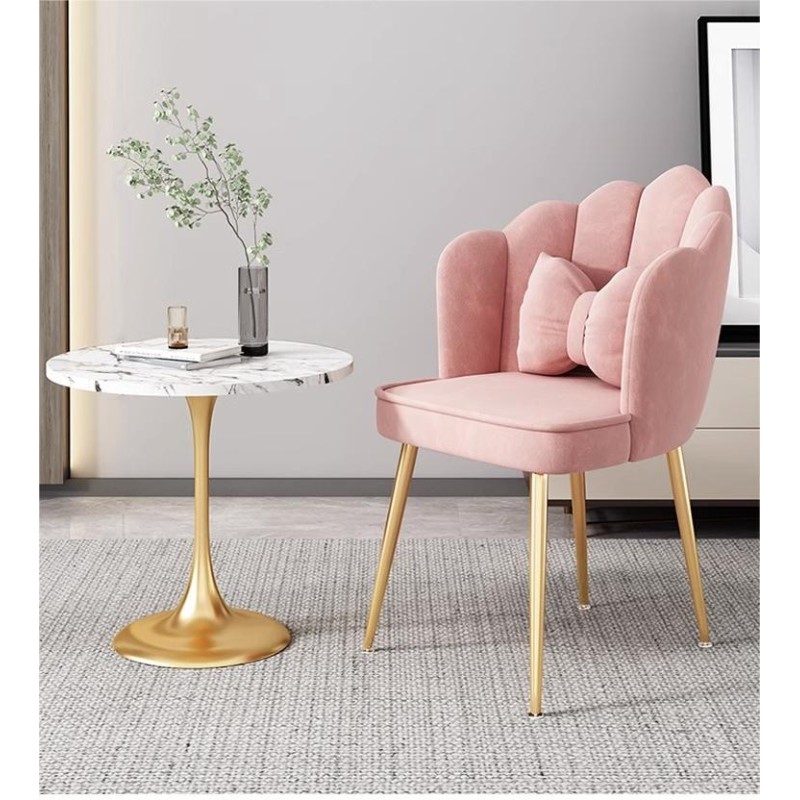 Nordic Luxury Velvet Upholstered Living Room Petal Dining Chair Bedroom  Makeup Chair Nail Chair Salon Furniture
