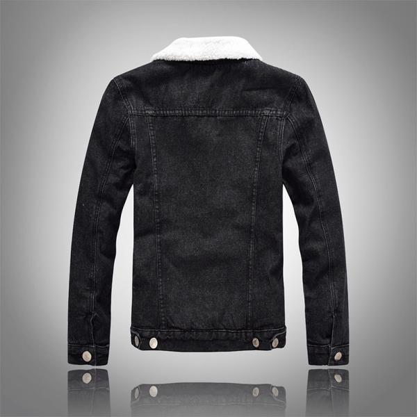 Men's Velvet Hoodie Denim Coat Winter Plus Size Black Slim Fit Thick Lambskin Wool Jacket