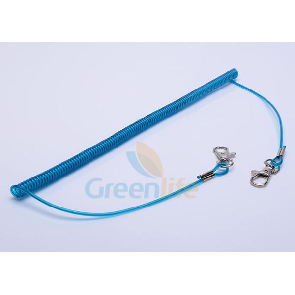 Blue Covered Fly Fishing Rod Lanyard  Wire Coiled Leash With Lobster Claws