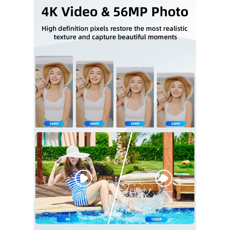 Vintage 4K 56MP 16X Zoom Dual Screen Waterproof Digital Camera With Anti Shake  LED Light and Auto Focus for Swimming and Diving