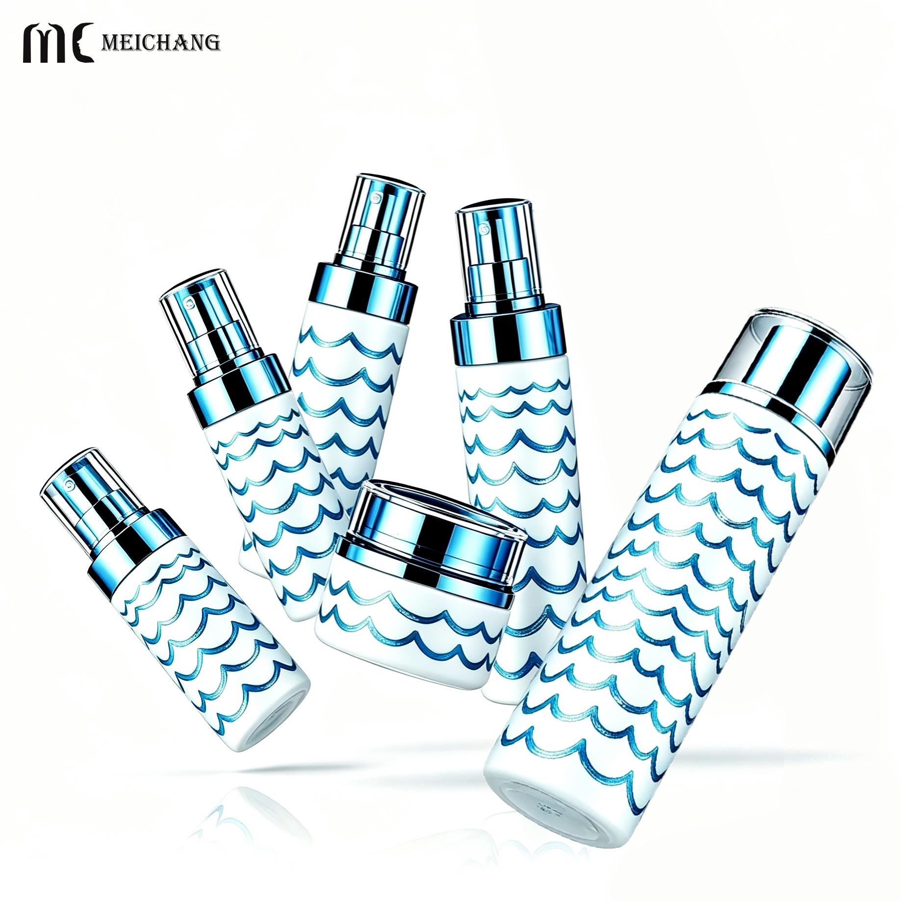 50g/100ml/120ml/150ml Premium Electroplated Glass Skincare Packaging Set with Crystal-Look Caps (MC-329)