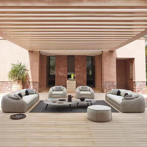 Backyard Patio Furniture Garden Set with Private Villa Garden Sofa in Rope Woven Design