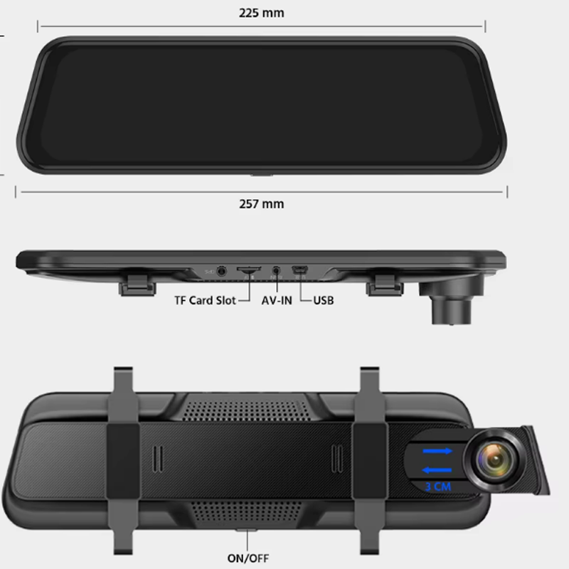 Multi Language Rearview Mirror Dash Cam 9.66 Inch Touch Screen HDR Night Vision Car Dash Cam