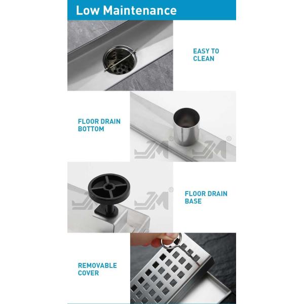 Linear 24 Inch Shower Drain , Square Floor Drain Brushed 304 Stainless Steel Material