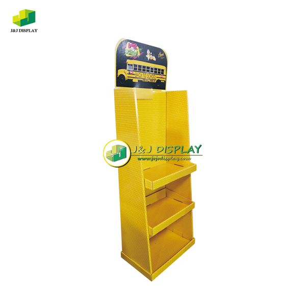 Corrugated Cardboard Double E Floor Display Racks Foldable for Retail Promotion