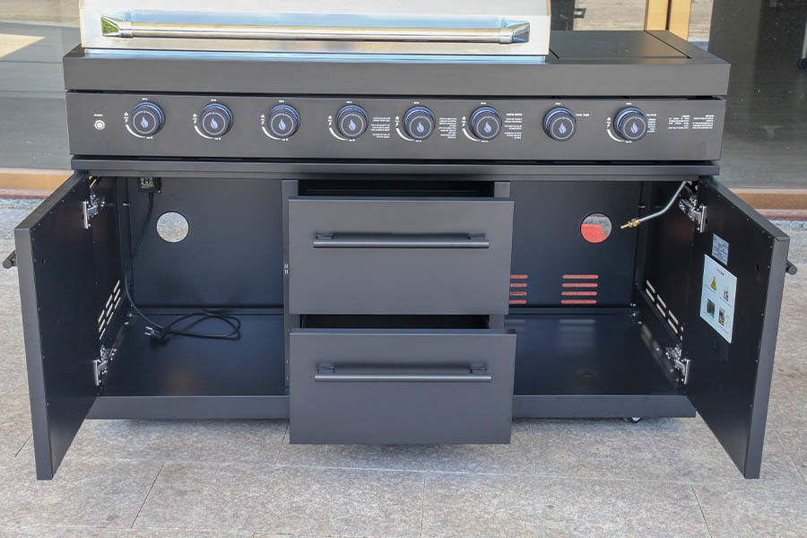 Executive Freestanding BBQ Grill Cabinet Unit With Professional 8-Zone Gas Cooking System