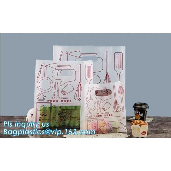 Custom logo HDPE/LDPE Die Cut Patch Handle Custom Plastic Merchandise Retail Bags,100% oxo biodegradable printed die cut