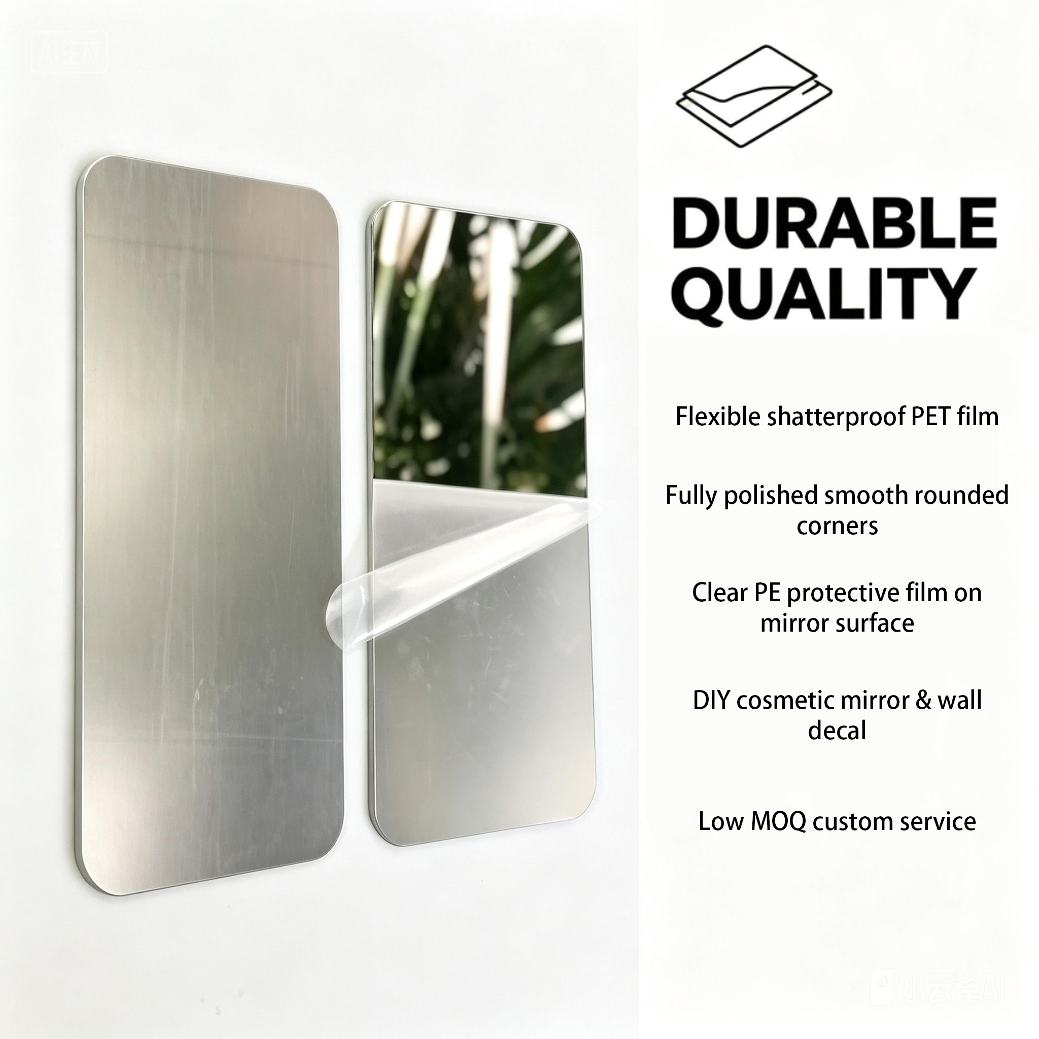 Wholesale Rounded Rectangle Silver PET Mirror Sheet RoHS Wedding Banquet Backdrop Ceiling Decor Craft Ornament Raw Material