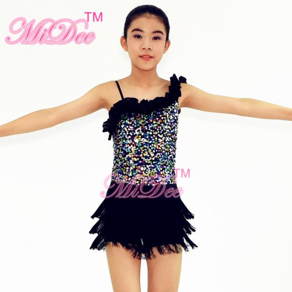2 In 1 Jazz Tap Costumes Purple Sequin Dance Leotard Diagonal Ruffle Neck With Short Fringe Skirt