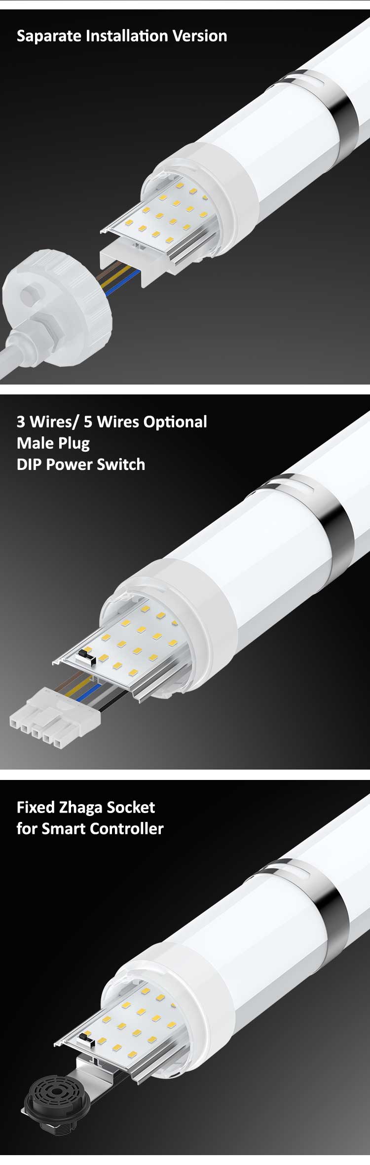 Custom IP65 Waterproof LED Tube Light with 50,000 Hours Lifespan and Dimmable Function for Industrial Use