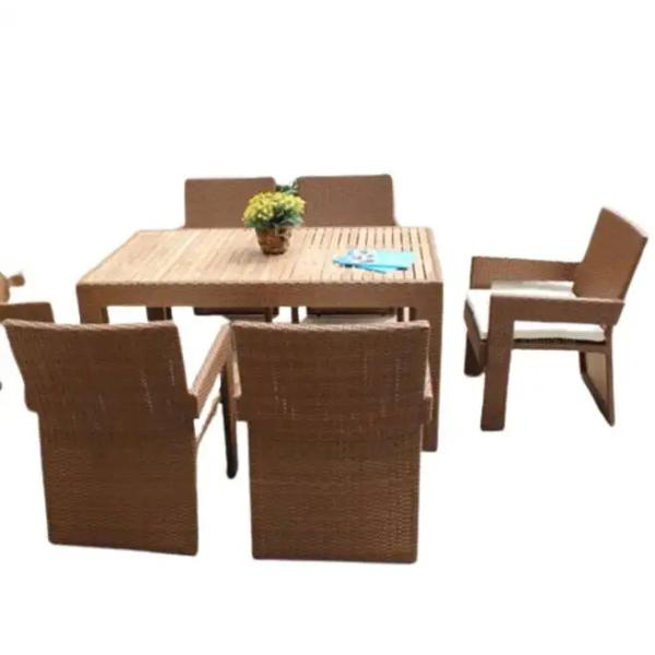 7 pcs outdoor patio garden teak wooden dinning set rattan dining chairs---YS4509