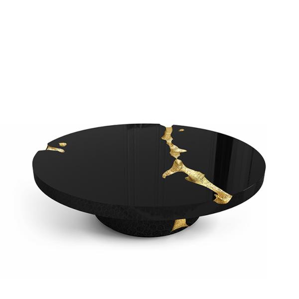 Black Modern Coffee Table Round Marble Top Nordic For Living Room Decor