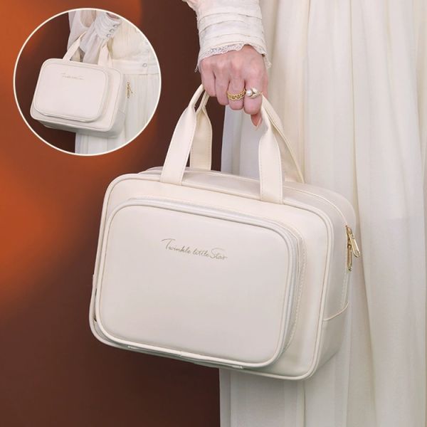 Portable PU Leather Beauty Vanity Cases Makeup Bag Organizer Large Capacity OEM Logo