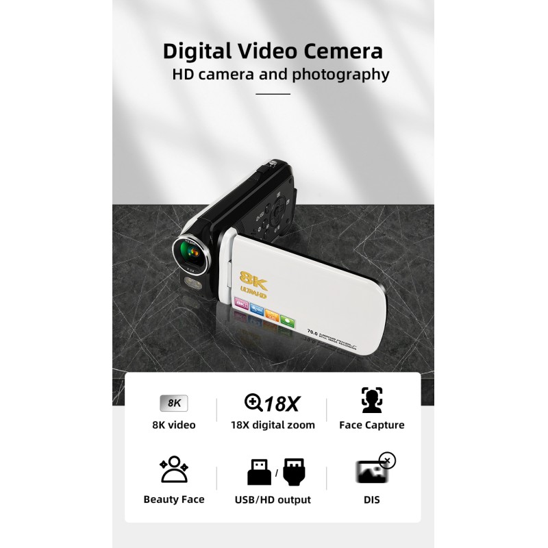 8K 70MP Professional Video Camera with 18X Zoom Anti-Shake WiFi Ideal for Vloggers Photographers and Beginners As Christmas Gift