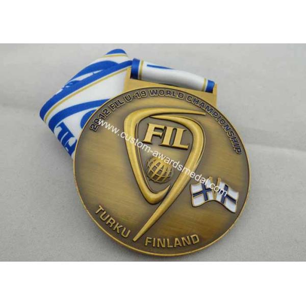FIL U-19 Copper / Zinc Alloy / Pewter World Championship Ribbon Medals with Die Casting