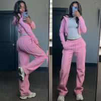 Broderie personnalisée Troublé Top Crop Fermeture à glissière Hoodie Sweat Joggers Pantalon Femmes Troublées 2 pièces Sweatpants et Hoodies Set