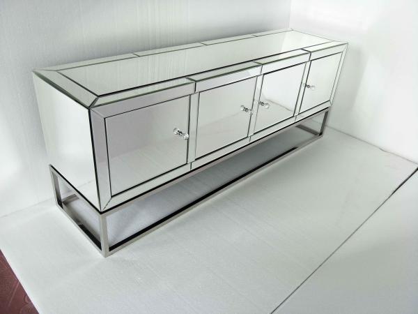 Four Doors Mirrored Tv Stand , Stainless Steel Mirrored Glass Tv Stand