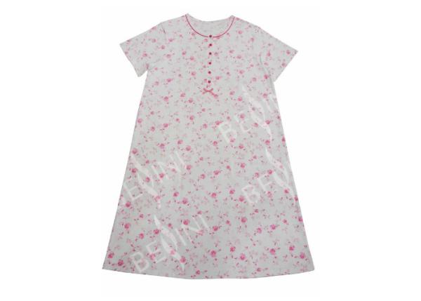 Cotton Pajama Dress Women'S Plus Size Nightgowns With Pink Piping Button Placket Satin Bows