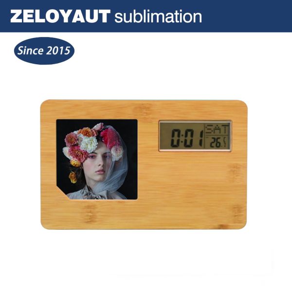 Wholesale Personalized Digital Alarm Clock with Indoor Temperature and Humidity Digital Wood Table Clock Sublimation Photo Frame