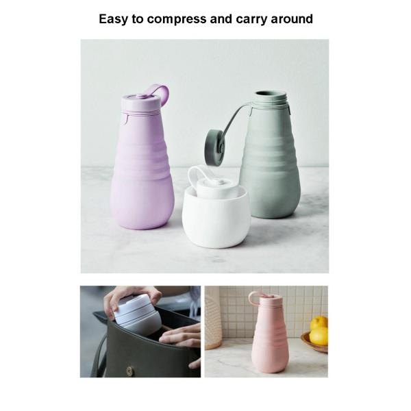 Бутылка с водой складчатости 500ml на открытом воздухе спорт бутылки серого силикона складная выпивая