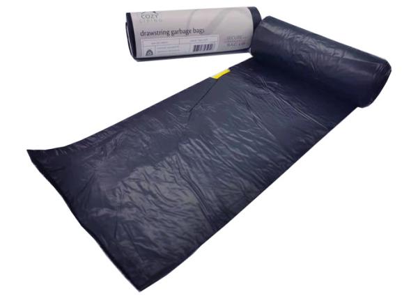 500x600mm 30 Micron 1.2 Mil Recyclable Reusable Bags Drawstring Black Bin Bags