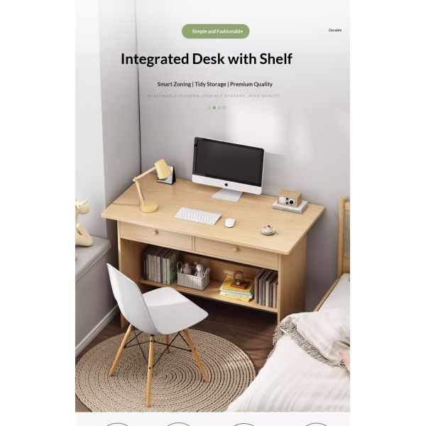 Wholesale Space-Saving MDF Home Office Computer Desk with Double Drawers and Integrated Shelf for Small Space Bedroom Study