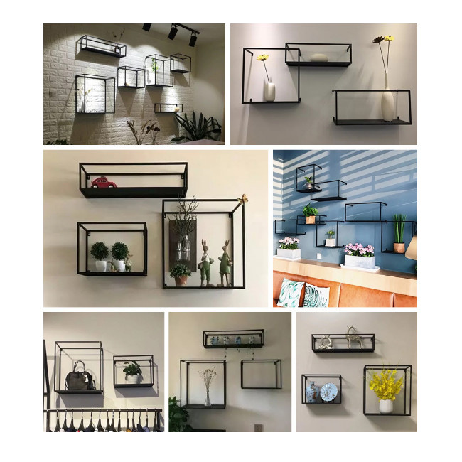 PU Leather Cover Modular Wrought Iron Metal Floating Wall Shelves for Home Decorative