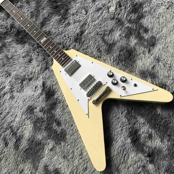 Custom Grand V Shaped Electric Guitar in Cream White