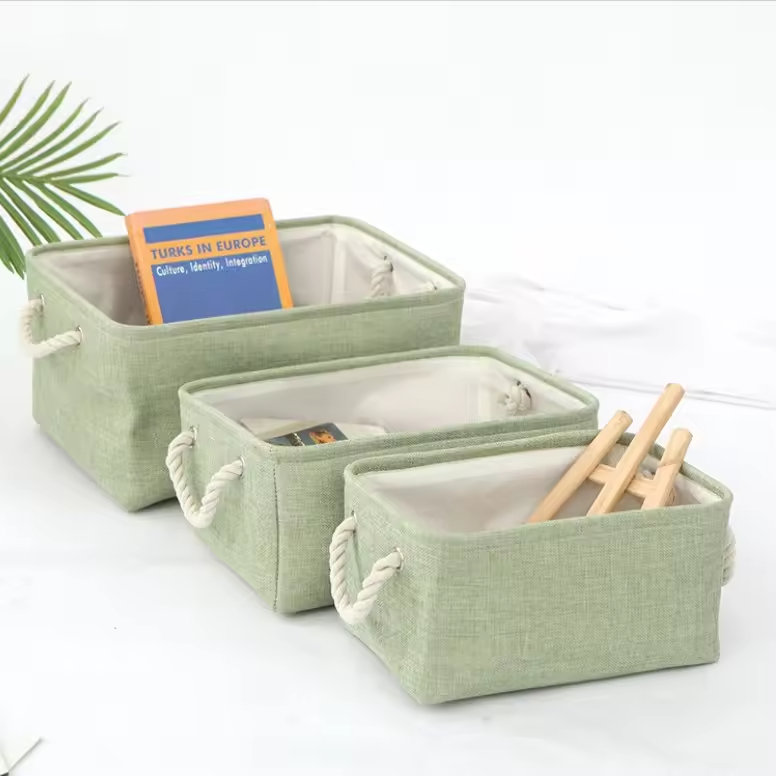 Factory Custom Eco-Friendly Linen Fabric Storage Baskets New Foldable Design Storage Basket for Home Organization