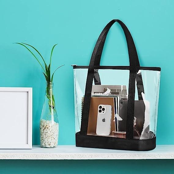 Clear Tote Bags PVC Shoulder Handbag Security Approved See Through Bag With Zipper Closure For Travel Work