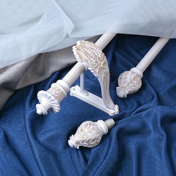 White Gold Color Iron Rods With Stereo Resin Finials And New Design Brackets For Indoor Decor