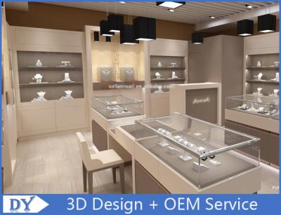MDF Gray Beige Coating  Jewelry Shop Counter With Lights Lock