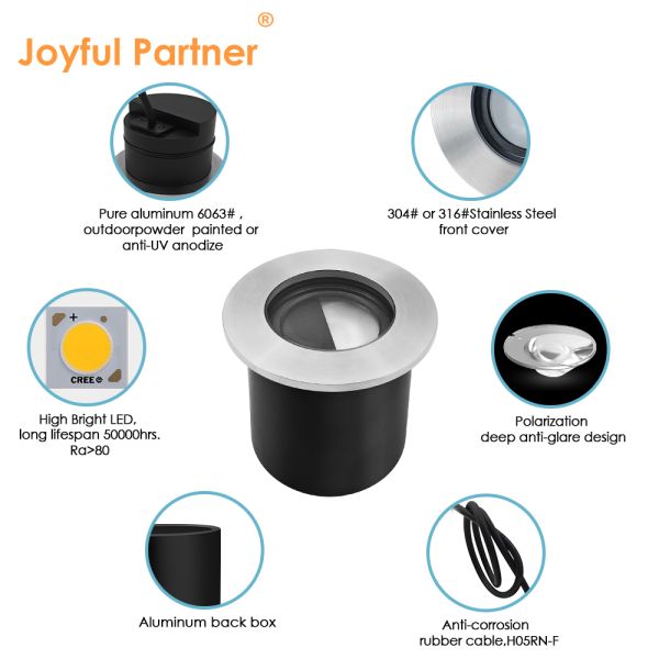 LED Outdoor Buried Light 316 Stainless Steel Front Cover Waterproof IP67 4W Cree LED Diameter 80MM