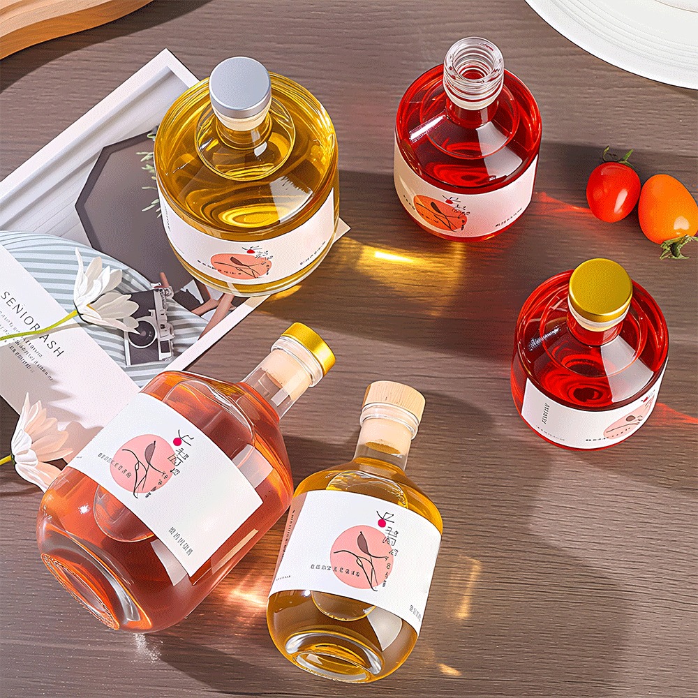 250ml 500ml Clear Glass Bottle with Cork Stopper for Liquor Spirits Packaging