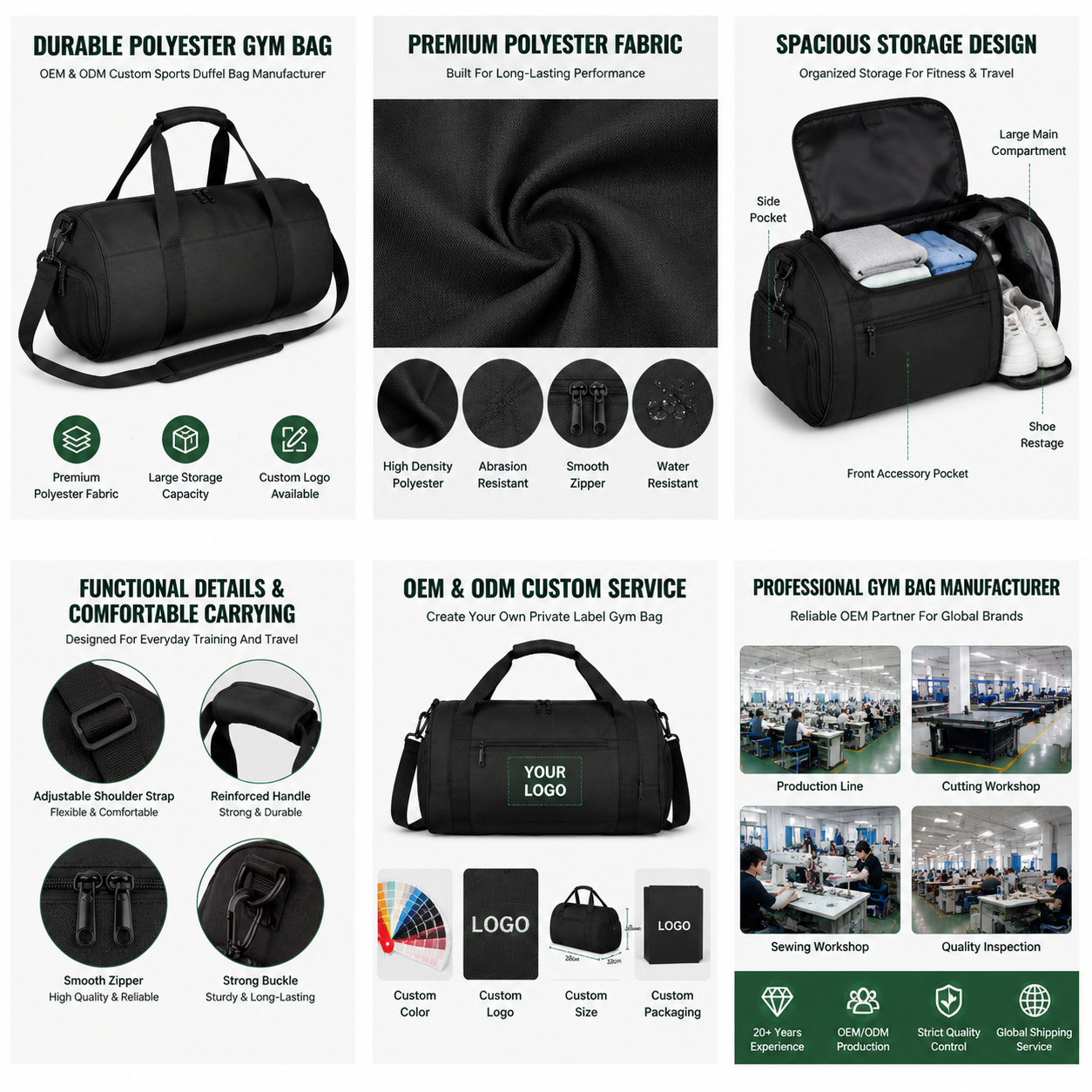 Durable Polyester Gym Bag With Separate Shoe Compartment And Large Capacity Storage