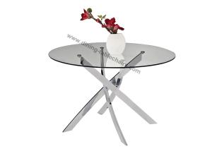 Diâmetro redondo lustroso de vidro claro da mesa de jantar de Chrome pés
