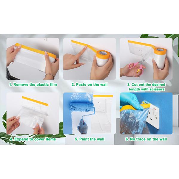 Tape And Drape, Pre-Taped Masking Film For Auto Painting Covering, 65.6 Ft/Pack Plastic Pre-Adhesived Dust Paint