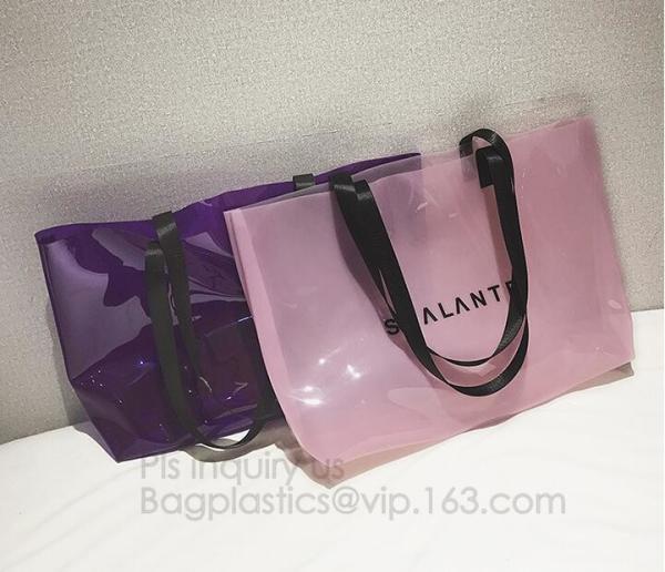 Semi-clear Tote Bags Stripe PVC Shoulder Bag with Pouch, PVC PU Trendy Handbag Shoulder Bag Beach Bag, PVC shoulder bag